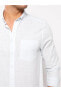 Regular Fit Uzun Kollu Çizgili Keten Karışımlı Erkek Gömlek