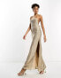 Фото #8 товара ASOS DESIGN halter lace up back maxi dress in allover sequin in gold