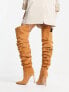 ASOS DESIGN Kingdom heeled ruched over the knee boots in tan