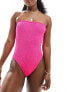 ASOS DESIGN crinkle bandeau swimsuit in hot pink