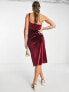 Фото #2 товара ASOS DESIGN one shoulder velvet drape corset detail midi dress in wine