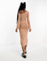 COLLUSION one shoulder long sleeve midi dress in brown