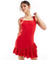 Kaiia sleeveless square neck ruffle hem mini dress in red Красный, 40 - фото #1