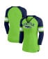 Women's Neon Green, College Navy Seattle Seahawks Arch Raglan 3/4-Sleeve Notch Neck T-shirt