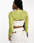 ASOS DESIGN crop tie front cardigan in ladder stitch in green 32 - фото #8