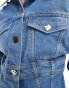 & Other Stories denim jacket with corset waist and extended shoulder in mid wash blue