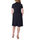 ფოტო #3 პროდუქტის Short Sleeve Knee Length V Neck Rouched Wrap Dress