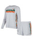 ფოტო #1 პროდუქტის Women's Gray Miami Hurricanes Cedar Tri-Blend Long Sleeve T-shirt and Shorts Sleep Set