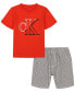 ფოტო #1 პროდუქტის Toddler Boys Monogram V-neck T-shirt and Plaid Shorts