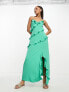 Фото #1 товара New Look side split satin ruffle midi dress in green