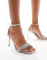 Steve Madden Entice mid heeled sandals in silver with irridescent diamante strap