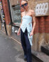 Фото #1 товара Labelrail x Daisy Birchall asymmetric slinky bandeau top with bow detail in ice blue