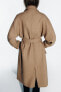 Longline belted wool blend coat