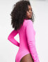 Miss Selfridge textured mesh roll neck bodysuit in pink