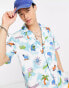 COLLUSION holiday print revere short sleeve shirt in multi