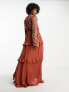 Фото #3 товара ASOS DESIGN Tall soft midi dress with button front and trailing floral embellishment in rust