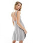 Фото #3 товара Miss Selfridge sleeveless low back fit and flare dress in grey marl