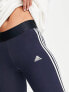 adidas Training Essential 3 stripe leggings in navy