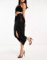 In The Style exclusive twist front sequin midi skirt in black