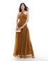 ASOS DESIGN halter ruched maxi dress with lace insert and cut out in brown