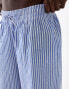 Bershka deep waistband wide leg trousers in blue stripe