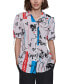 Фото #1 товара Women's Printed Bungee-Sleeve Button-Down Top