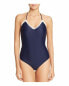 Shoshanna 261311 Womens Halter Scalloped One-Piece Swimsuit Navy White Size 8