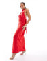 ASOS DESIGN – Maxikleid aus Satin in Rot mit Wasserfallausschnitt hinten und Trägern mit Schnallenriemen Красный, 40 - фото #1