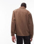 Topman long sleeve overshirt in brown Коричневый, S - Chest 38 - фото #7