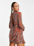 Фото #2 товара ASOS DESIGN embellished shift mini dress with drape front detail in rust