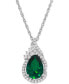 Фото #1 товара Macy's lab-Grown Emerald (1-3/4 ct. t.w.) and White Sapphire (1/4 ct. t.w.) Teardrop Pendant Necklace in Sterling Silver