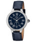 ფოტო #1 პროდუქტის Women's Astor Swiss Quartz Diamond Accents Blue Genuine Leather Strap Watch 40mm