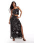 Фото #1 товара ASOS DESIGN co-ord mesh ruched side drop waist maxi skirt with split front in brown polka dot