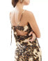 Miss Selfridge satin tie front maxi slip dress in animal print