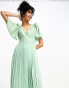 Little Mistress plunge flutter sleeve midi dress in sage green