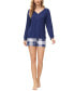 Фото #1 товара Women's 2 Piece Printed Long Sleeve Henley Top with Shorts Pajama Set