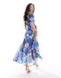 Hope & Ivy ruffle wrap midi dress in blue & yellow floral