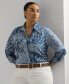 ფოტო #1 პროდუქტის Plus Size Cotton Floral Patchwork Shirt