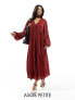 Фото #2 товара ASOS DESIGN Petite fluffy chuck on midi dress in oxblood