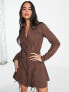 Фото #1 товара COLLUSION long sleeve lace up shirt dress in brown