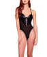 Фото #1 товара Zen Faux Leather and Mesh Lingerie Teddy Thong Bodysuit