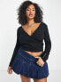 Calvin Klein Jeans Plus rib long sleeve wrap top in black