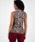 ფოტო #5 პროდუქტის Women's Printed Tie-Collar Sleeveless Blouse