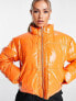 Фото #3 товара Missguided cropped vinyl puffer jacket in orange