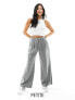 Фото #1 товара Miss Selfridge Petite slouchy wide leg pinstripe trousers with extended tab detail in light grey