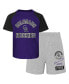 ფოტო #2 პროდუქტის Infant Boys and Girls Purple and Heather Gray Colorado Rockies Ground Out Baller Raglan T-shirt and Shorts Set