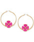 Gold-Tone Large Pave Color Flower Hoop Earrings, 2.37"