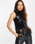 Vero Moda sequin tassel vest with high neck in black