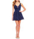 Crystal Doll Women's Juniors Fit Flare Lace Scallop Hem Slim Skater Dress Navy 3