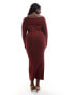 Фото #2 товара ASOS DESIGN Curve knitted midi dress with bardot wrap detail in burgundy